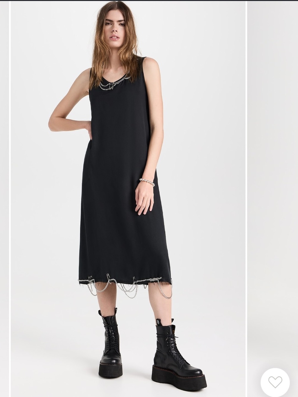 R13 Black Sleeveless Midi Dress with Chain at Neck & Hem